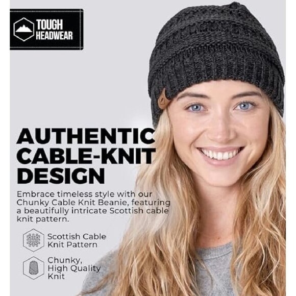 Cable Knit Slouchy Beanie Winter Hat Acrylic Warm Itch-Free - Picture 3 of 8